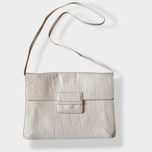 Vintage Furla Bag Envelope Croc Embossed Leather Off White Structured Purse
